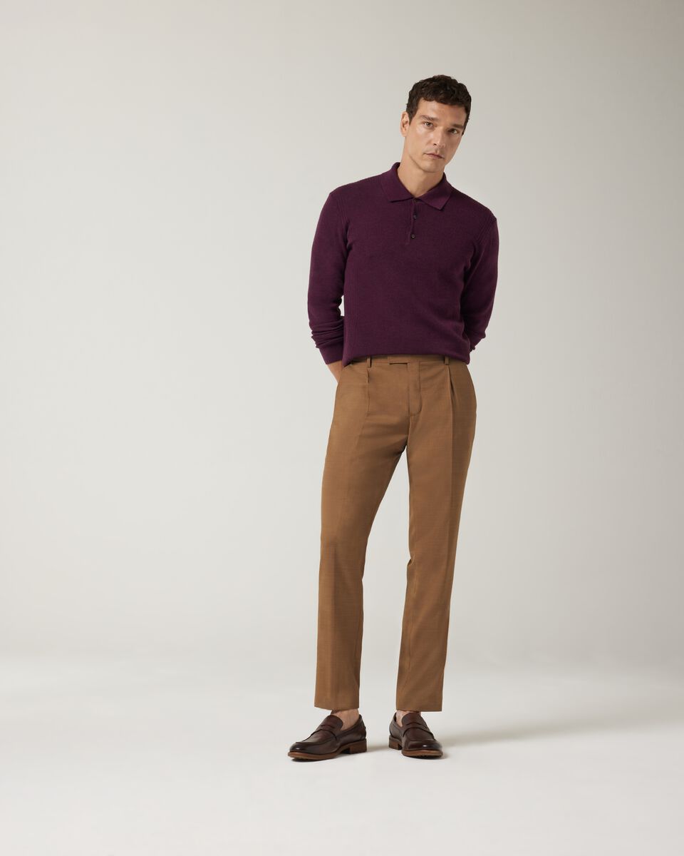 Long sleeve knitted polo, Plum, hi-res